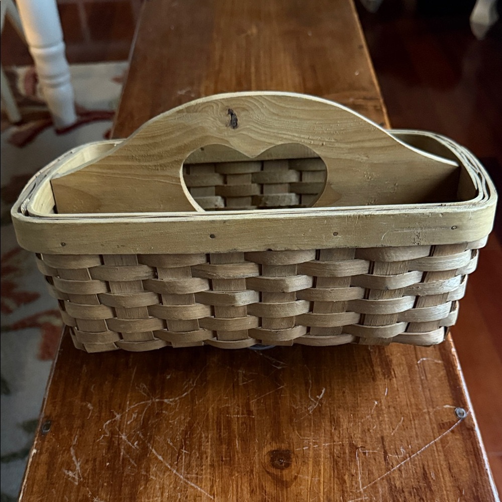 Rustic Brown Woven Divided Basket with Heart Cutout